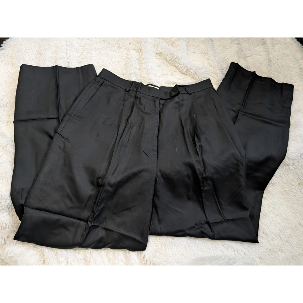 Amanda Smith Pure Silk Wide Leg Black Silk Pants Trousers Dressy Size 14